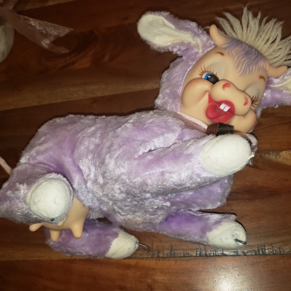 Vintage Rushton Cow Rubber Face Purple Elsie Bell Plush 1950s Stuffed Animal T - Picture 4 of 14